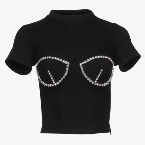 AREA Tops - AREA Black Short Sleeve Tee with Crystal Bust Detail